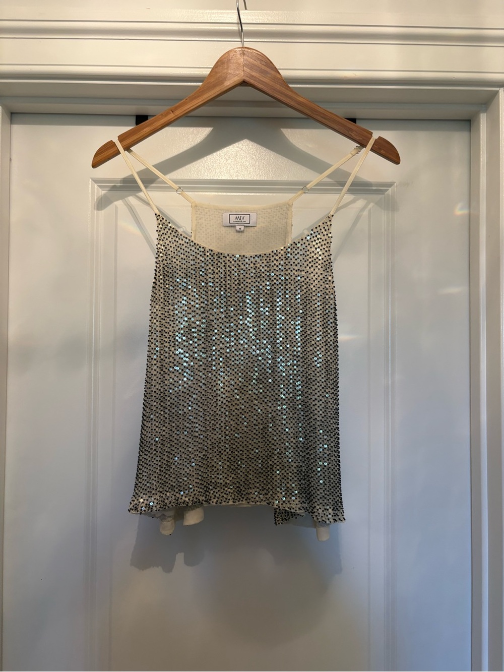 MLV black beaded Sequin Camisole with Cream Straps